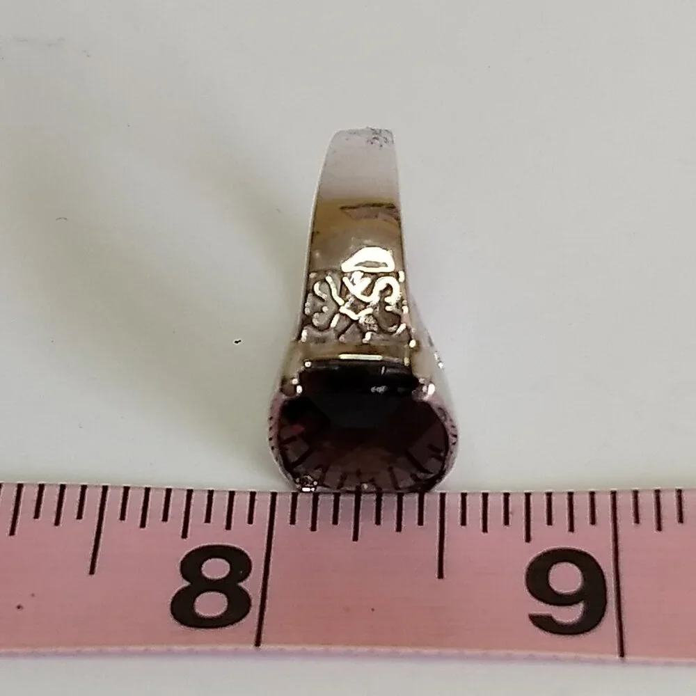 Chocolate Brown Faceted Stone Ring Openwork Sides Silver Tone Ring Size 6.5